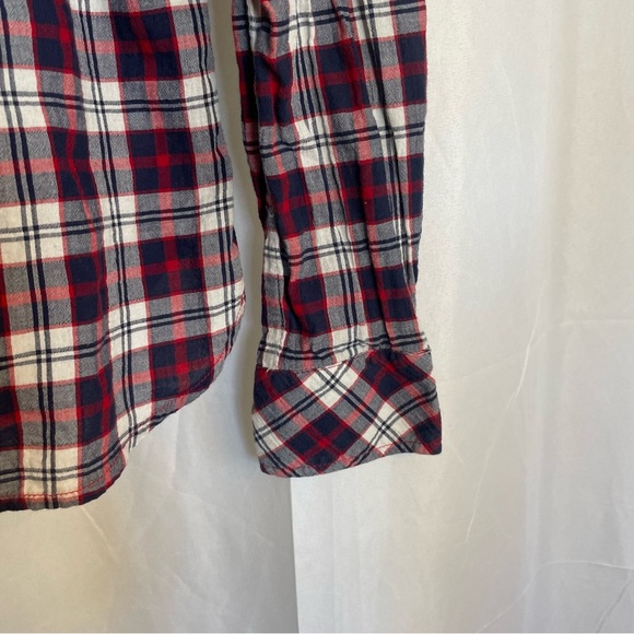 TOMMY HILFIGER Women’s Red Navy Plaid Button Down Long Sleeve Shirt Size Small - Picture 8 of 13